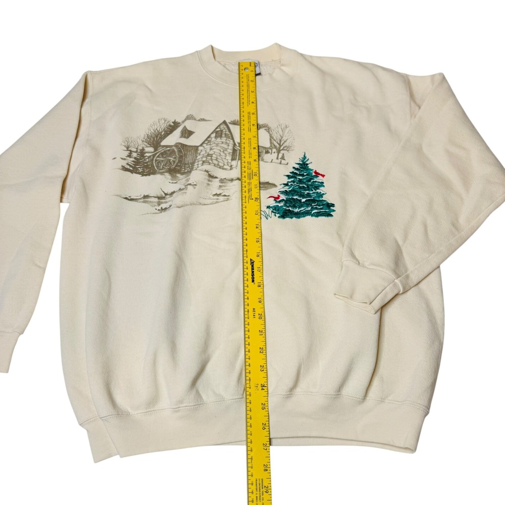 Vtg American B-Wear Fleece Embroidered Cabin Winter Country Christmas‎ Tree XL - Picture 3 of 6